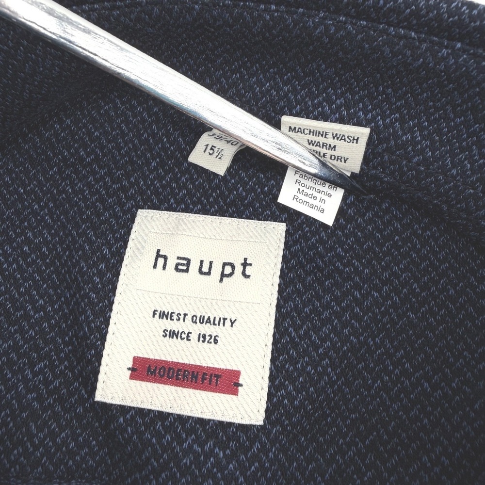 Haupt Shirt Mens M Navy Blue Modern Tailored Fit Textured Casual Long Sleeve NEW - Picture 5 of 11